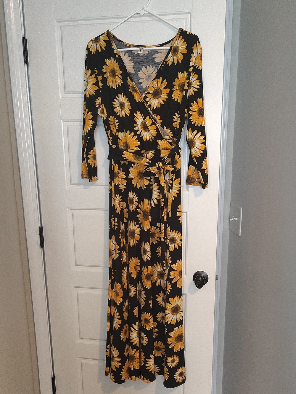 Black & Yellow Floral Wrap Maxi Dress - Sunflower Print